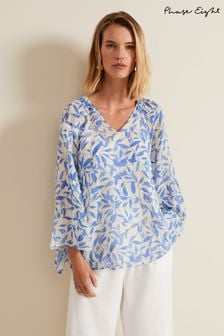 Phase Eight Blue Simi Leaf Fil Coupé Blouse (B84742) | AED471