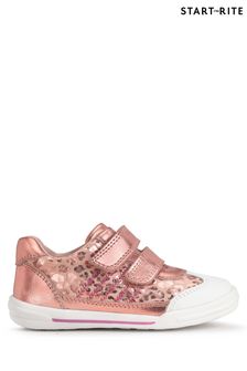 Start-Rite Natural Roundabout Rose Gold Leather Rip Tape Pre School Trainer Shoes (B84763) | $72
