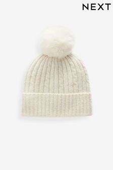 Cream/Gold Pom - Cable Knit Beanie Hat (1-16yrs) (B84803) | 30 د.إ - 46 د.إ