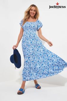 Joe Browns Blue Floral Shirred Waist Short Sleeve Maxi Dress (B85121) | 383 SAR