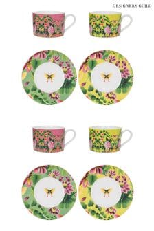 Designers Guild Ikebana Damask Tea Cups and Saucers Set Of 4 (B85342) | LEI 334