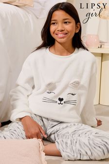 Lipsy Grey 3D Cat Soft Touch Fleece Pyjama Twosie (2-16yrs) (B85359) | €35 - €45