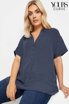 Yours Curve Blue Short Sleeve Half Placket Blouse (B85381) | $45