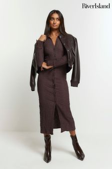 River Island Brown Textured Midi Shirt Dress (B85399) | kr584