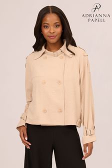 Adrianna Papell Natural Cropped Textured Woven Airflow Trench Jacket