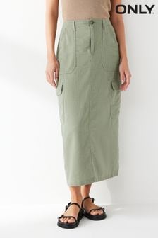 ONLY Green Linen Blend Utility Midi Skirt (B85533) | HK$308