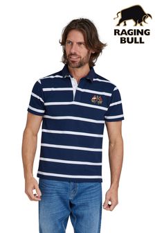 Raging Bull Blue Short Sleeve Fine Stripe Rugby Shirt (B85552) | KRW136,600 - KRW147,300