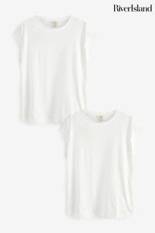 River Island White 2 Pack Rib Cuff T-Shirt (B85657) | €46