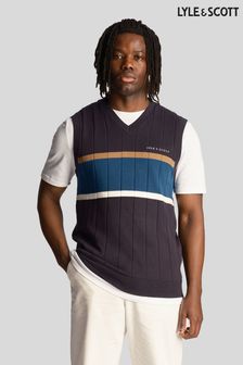 Lyle & Scott Blue Volley Stripe Knitted Vest (B85742) | 535 zł
