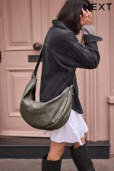 Grey Leather Washed Oversized Sling Bag (B85782) | $148