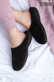 Totes Black Isotoner Popcorn Terry Mules Slippers (B85798) | €31