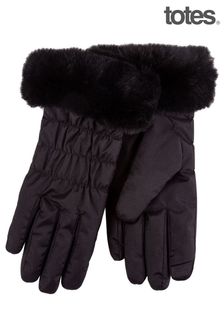 Totes Black Water Repellent Padded Smartouch Gloves With Faux Fur Cuff (B85822) | AED111