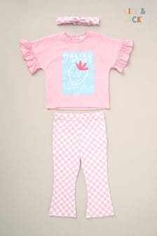Lily & Jack Pink Top Flared Leggings And Headband Outfit Set 3 Piece