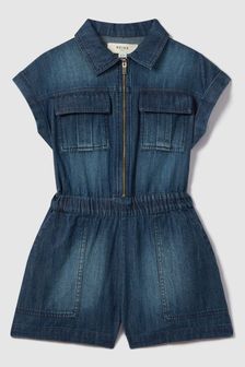 Reiss Blue Josie Teen Denim Zip-Front Playsuit (B86094) | €91