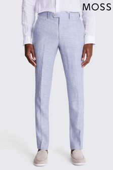 MOSS Tailored Fit Light Blue Linen Trousers (B86116) | AED610
