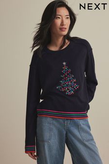 Navy Blue Tree Knitted Christmas Jumper (B86202) | $45