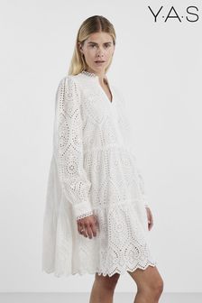 Y.A.S White Broderie Long Sleeve Tiered Dress (B86213) | €106