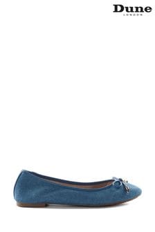 Dune London Blue Harping Branded Bow Ballerina Shoes (B86285) | SGD 135