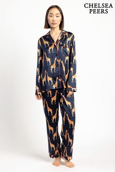 藍色 - Chelsea Peers Satin Button Up Long Pyjamas Set (B86373) | NT$2,330