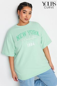 Yours Curve Green New York Slogan Embellished Top (B86418) | AED122
