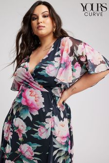 Granatowy - Yours London Curve Floral Print Wrap Maxi Dress (B86568) | 410 zł