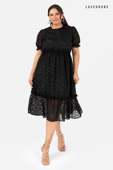 黑色 - Puff Sleeve Tiered Hem Midi Dress With Frills (B86593) | NT$2,800