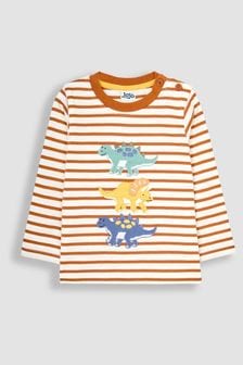 JoJo Maman Bébé Toffee Stripe Dinosaur Appliqué Top (B86683) | KRW38,400