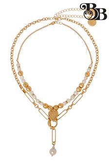 Bibi Bijoux Elegance Mehrreihiges Halsketten-Set mit echten Perlen, Goldfarben (B86686) | 92 €