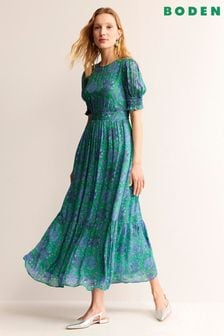 Boden Green Smocked Cuff Maxi Dress (B86706) | AED971