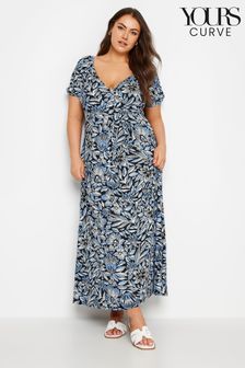 Yours Curve Blue Floral Print Tiered Maxi Dress (B86731) | 183 QAR