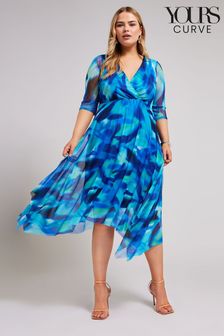 藍色 - Yours London Curve褶飾領網紗中長連身裙 (B86853) | NT$2,570