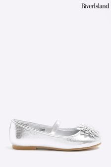 River Island Silver Girls Flower Ballerinas (B86881) | KRW42,700