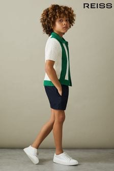 Reiss White/Bright Green Painter Junior Knitted Cotton Zip Front Shirt (B86894) | 353 QAR