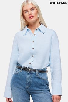 Whistles Petite Blue Linen Relaxed Fit Shirt