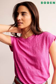 Boden Pink Louisa Crew Neck Linen T-Shirt (B86949) | 223 QAR