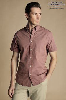 Charles Tyrwhitt Pink Gingham Short Sleeve Noniron Stretch Poplin Shirt (B87082) | €83