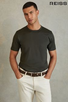 Reiss Dark Olive Green Caspian Mercerised Cotton Crew Neck T-Shirt (B87111) | KRW108,000