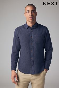 Navy Blue Brushed Texture 100% Cotton Long Sleeve Shirt (B87135) | $47