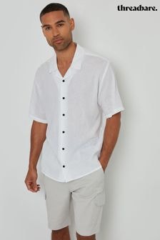 Threadbare White Linen Blend Revere Collar Short Sleeve Shirt (B87212) | $45