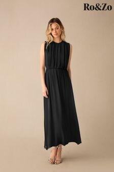 Ro&Zo Black Gathered Waist Lucia Maxi Dress (B87239) | $272