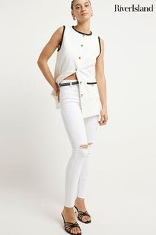 River Island White Mid Rise Bum Sculpt Skinny Jeans (B87429) | $80