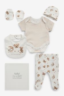 Rock-A-Bye Baby Boutique Cotton Print 6 Piece White Baby Gift Set