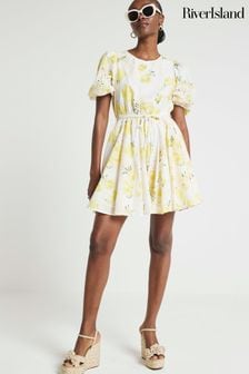 River Island Yellow Broderie Mini Dress (B87820) | AED283