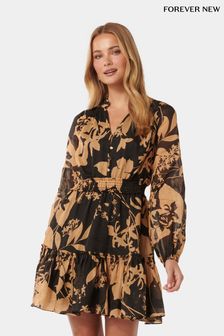 Forever New Brown Aubrey Shirred Waist Mini Dress (B87843) | $159