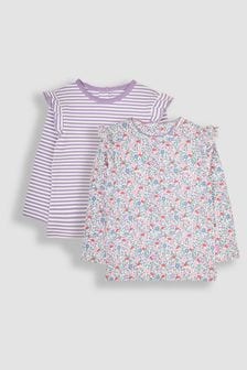 JoJo Maman Bébé Lilac Purple Toadstool 2-Pack Ditsy Floral & Stripe Frill Tops (B87904) | €35