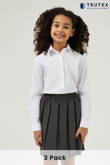 Trutex White Regular Fit Long Sleeve 3 Pack School Shirts
