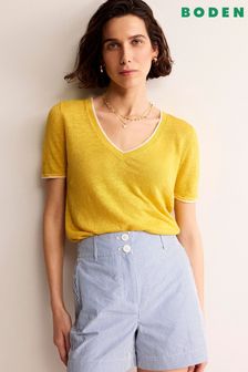 黃色 - Boden Maggie V領亞麻開襟毛衣 (B88001) | NT$3,490
