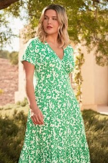 Live Unlimited Curve Green Floral Print Jersey Wrap Dress (B88004) | kr1 080