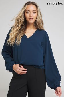 Simply Be Blue Short Sleeve V-Neck Boxy Blouse (B88069) | €28