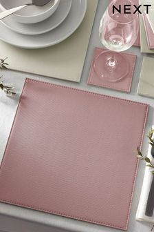 Set of 4 Pink Reversible Faux Leather Placemats and Coasters Set (B88207) | €28